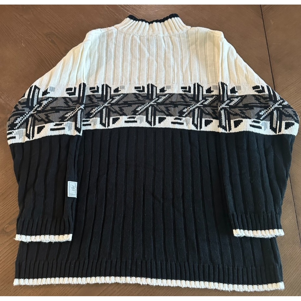Vintage Southpole Snowflake Sweater Men's L Black Gray Chunky Knit Ribbed Y2K‎